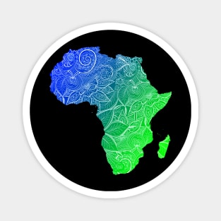 Colorful mandala art map of Africa with text in blue and green Magnet